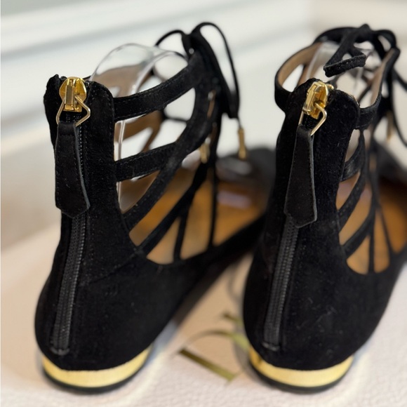 PERFECT FALL BALLET FLATS! Elegant Black Suede Lace Up Aquzzurra Flats - Picture 10 of 10